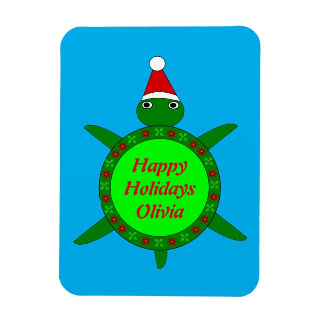 Cute Christmas Turtle with Flowery Shell Custom Magnet (Vertical)