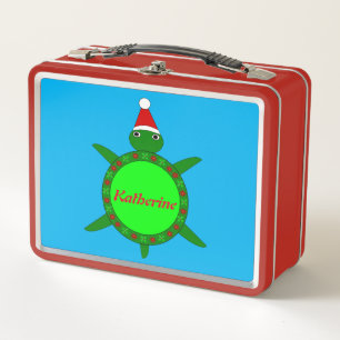 Cute Christmas Turtle with Flowery Shell Custom Metal Lunch Box