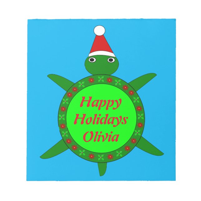 Cute Christmas Turtle with Flowery Shell Custom Notepad (Front)