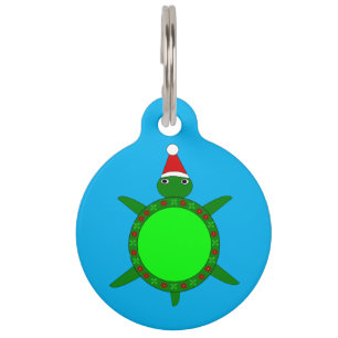 Cute Christmas Turtle with Flowery Shell Custom Pet Tag