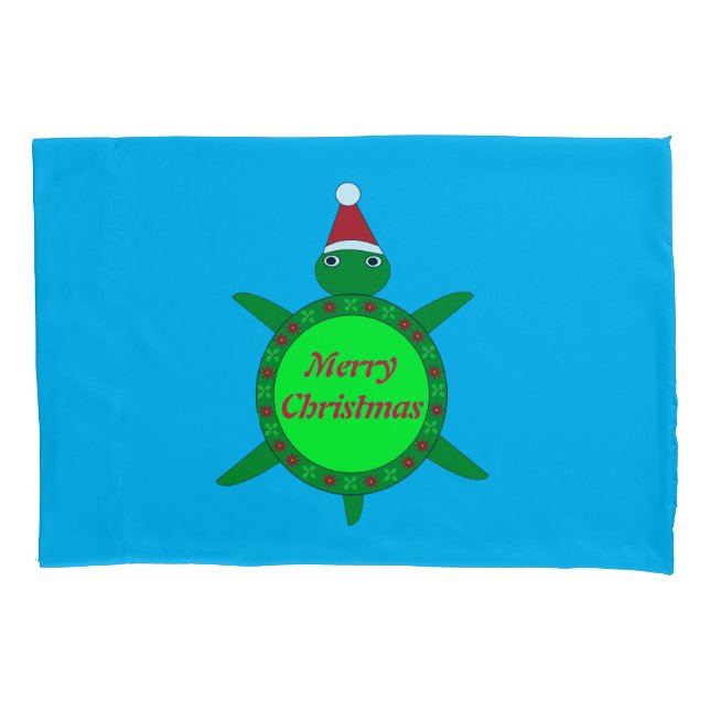 Cute Christmas Turtle with Flowery Shell Custom Pillowcase (Front)