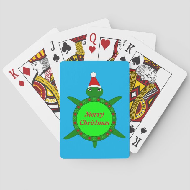 Cute Christmas Turtle with Flowery Shell Custom Playing Cards (Back)