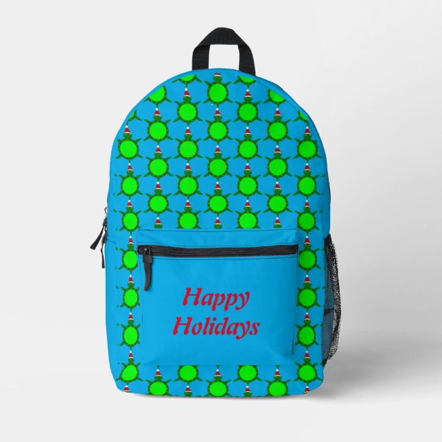Cute Christmas Turtle with Flowery Shell Custom Printed Backpack (Front)