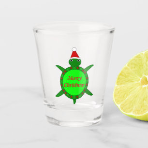 Cute Christmas Turtle with Flowery Shell Custom Shot Glass