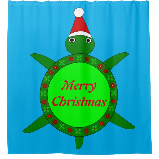 Cute Christmas Turtle with Flowery Shell Custom Shower Curtain (Front)