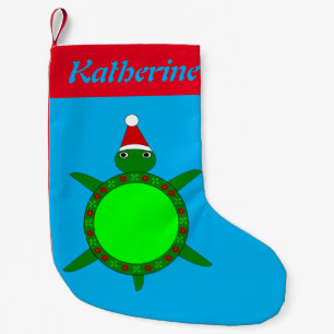 Cute Christmas Turtle with Flowery Shell Custom Small Christmas Stocking