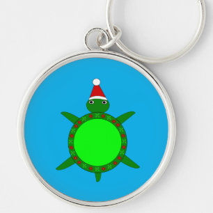 Cute Christmas Turtle with Flowery Shell Key Ring