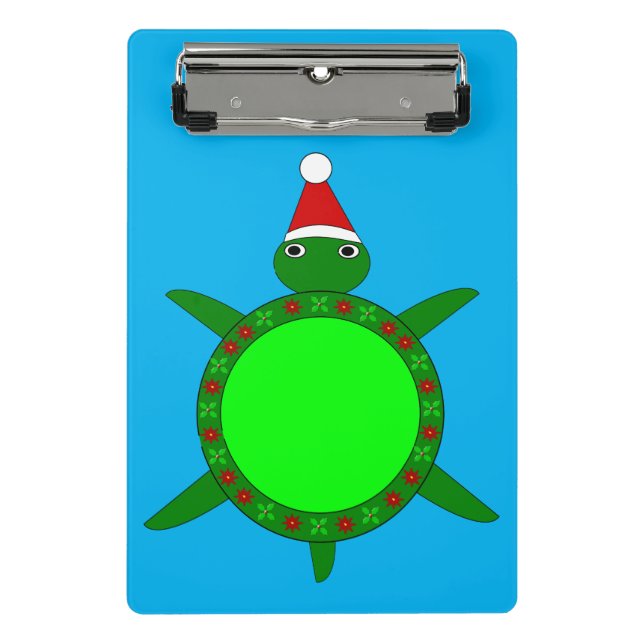 Cute Christmas Turtle with Flowery Shell Mini Clipboard (Front)