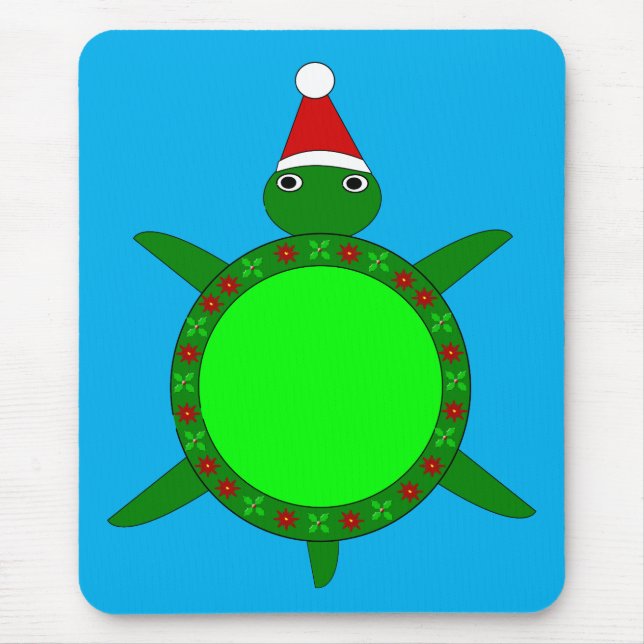 Cute Christmas Turtle with Flowery Shell Mouse Pad (Front)