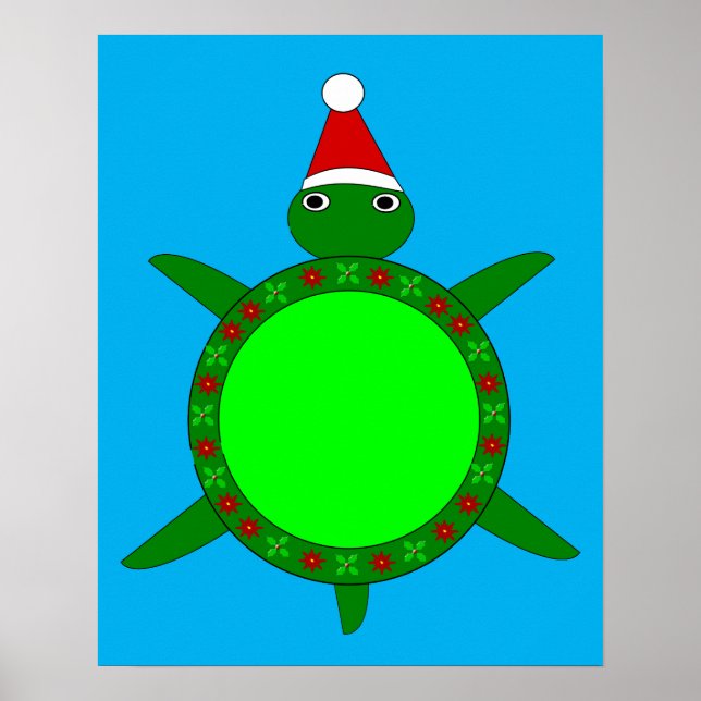 Cute Christmas Turtle with Flowery Shell Poster (Front)
