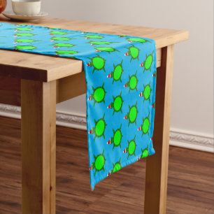 Cute Christmas Turtle with Flowery Shell Short Table Runner