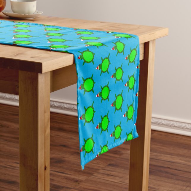 Cute Christmas Turtle with Flowery Shell Short Table Runner (In Situ)