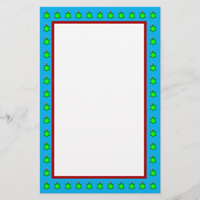 Cute Christmas Turtle with Flowery Shell Stationery (Front)