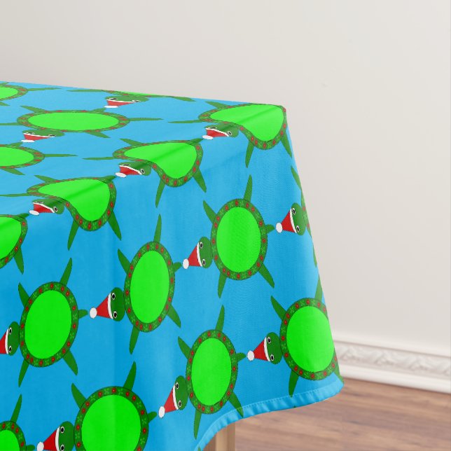 Cute Christmas Turtle with Flowery Shell Tablecloth (In Situ)