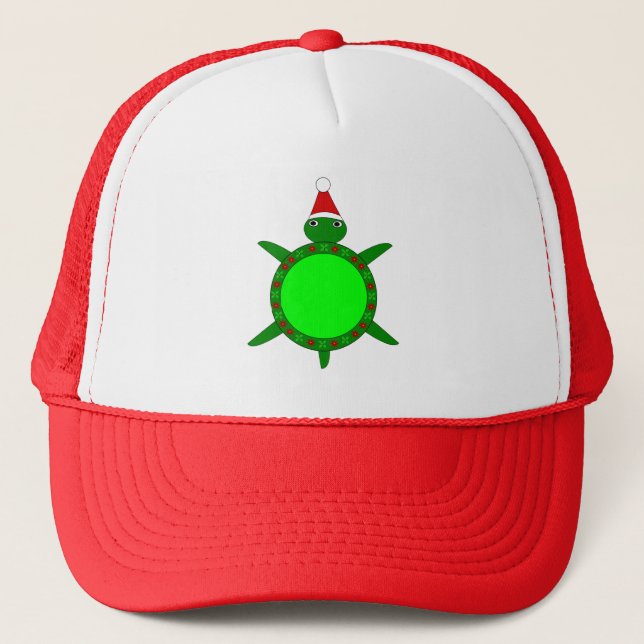 Cute Christmas Turtle with Flowery Shell Trucker Hat (Front)