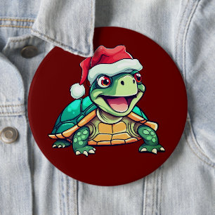 Cute Christmas Turtle With Santa Hat  6 Cm Round Badge
