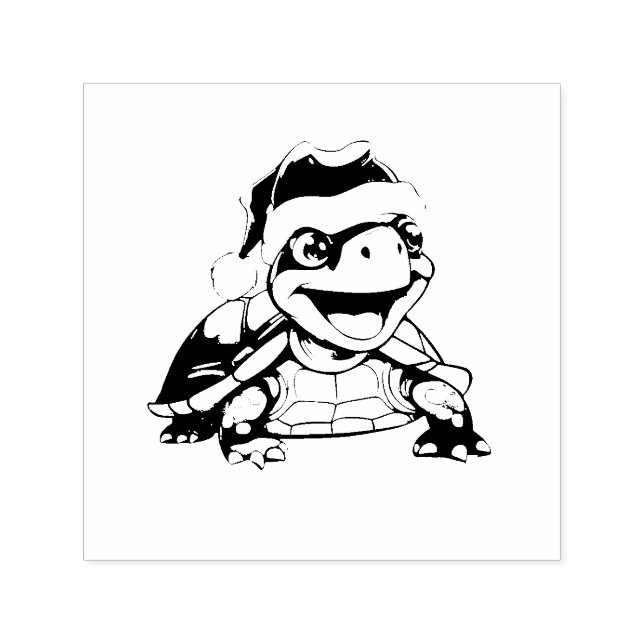 Cute Christmas Turtle With Santa Hat  Self-inking Stamp (Design)