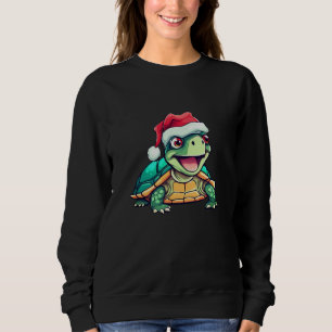 Cute Christmas Turtle with Santa Hat Sweatshirt