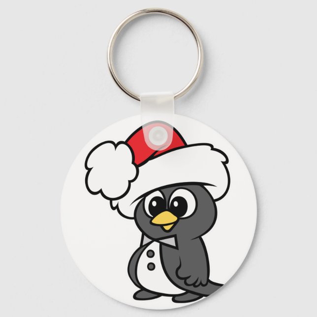 Cute Christmas Tuxedo Penguin Key Ring (Front)