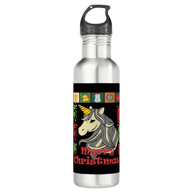 Cute Christmas Unicorn. 710 Ml Water Bottle (Front)