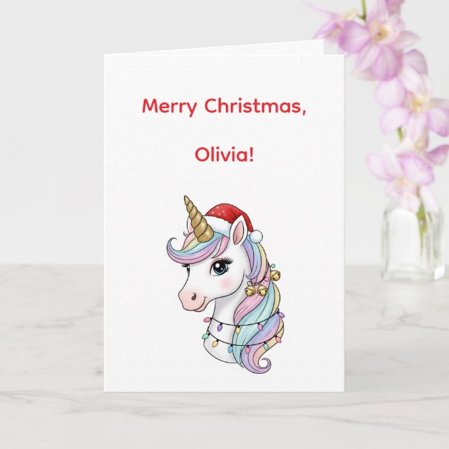 Cute Christmas Unicorn Card (Orchid)