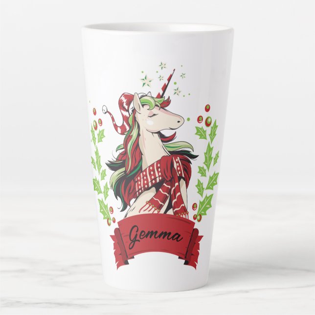Cute Christmas Unicorn Custom Name      Latte Mug (Front)