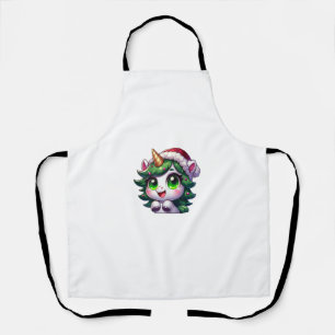 Cute Christmas Unicorn in Tree Costume Cartoon Tan Apron