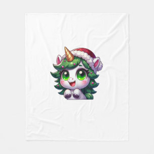 Cute Christmas Unicorn in Tree Costume Cartoon Tan Fleece Blanket