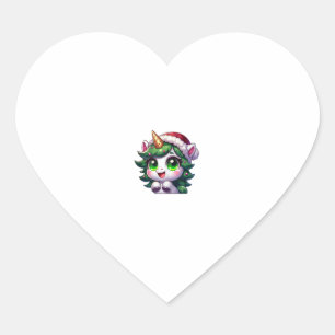 Cute Christmas Unicorn in Tree Costume Cartoon Tan Heart Sticker