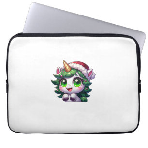 Cute Christmas Unicorn in Tree Costume Cartoon Tan Laptop Sleeve