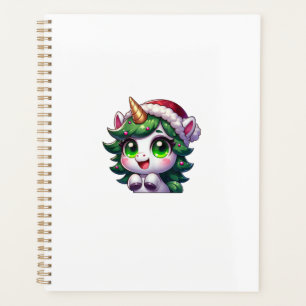 Cute Christmas Unicorn in Tree Costume Cartoon Tan Planner