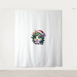 Cute Christmas Unicorn in Tree Costume Cartoon Tan Tapestry