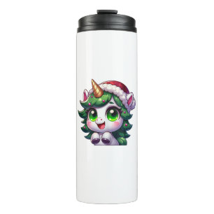 Cute Christmas Unicorn in Tree Costume Cartoon Tan Thermal Tumbler