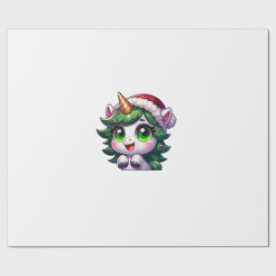 Cute Christmas Unicorn in Tree Costume Cartoon Tan Wrapping Paper