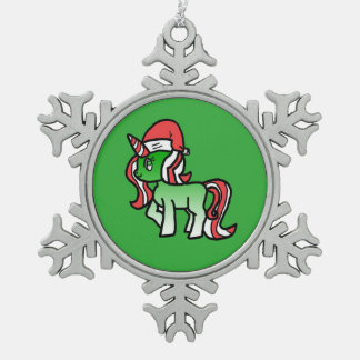 Cute Christmas Unicorn Ornament - Green Background