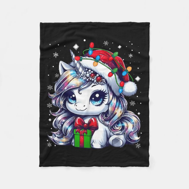 Cute Christmas Unicorn Pajama For Girls Women Xmas Fleece Blanket (Front)