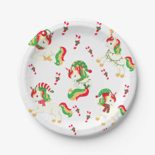 Cute Christmas Unicorns Festive Modern Girly Kids Paper Plate