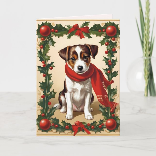 cute christmas vintage dog  holiday card (Front)