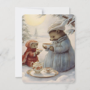 cute christmas vintage tea  holiday card
