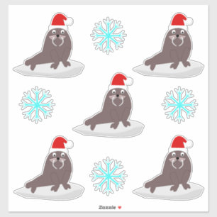 Cute Christmas Walrus and Snowflakes