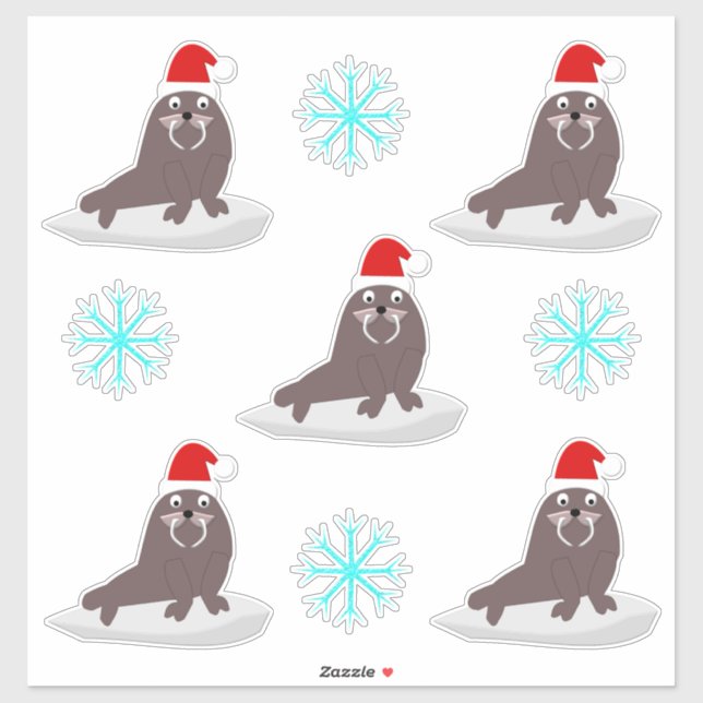 Cute Christmas Walrus and Snowflakes (Sheet)