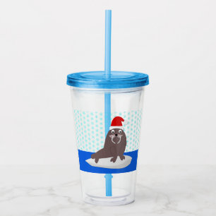 Cute Christmas Walrus and Snowflakes Acrylic Tumbler