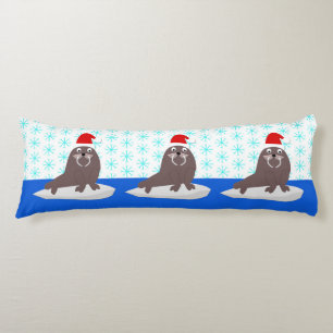 Cute Christmas Walrus and Snowflakes Body Cushion