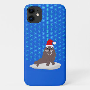 Cute Christmas Walrus and Snowflakes iPhone 11 Case