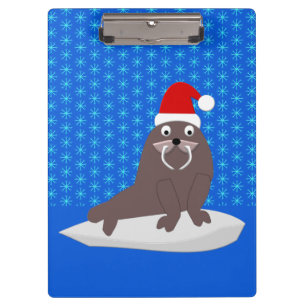 Cute Christmas Walrus and Snowflakes Clipboard