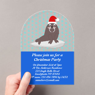 Cute Christmas Walrus and Snowflakes Custom Acrylic Invitations