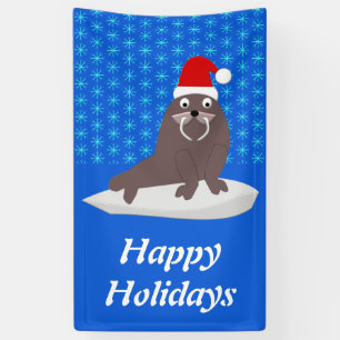 Cute Christmas Walrus and Snowflakes Custom Banner