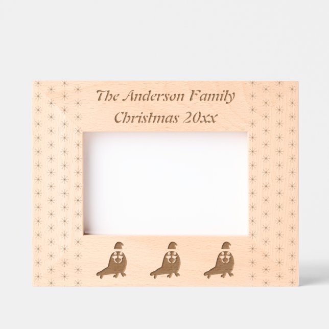 Cute Christmas Walrus and Snowflakes Custom Etched Frames (Front)