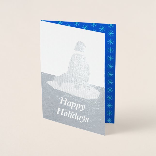 Cute Christmas Walrus and Snowflakes Custom Foil Card (Front)