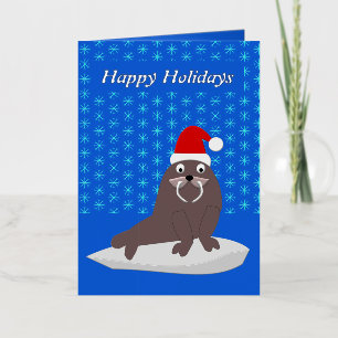 Cute Christmas Walrus and Snowflakes Custom Foil Greeting Card
